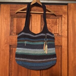 The Sak crocheted‎ shoulder / tote bag top handle EUC
